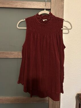 a new day | Smocked Sleeveless Burgundy Top- Size M